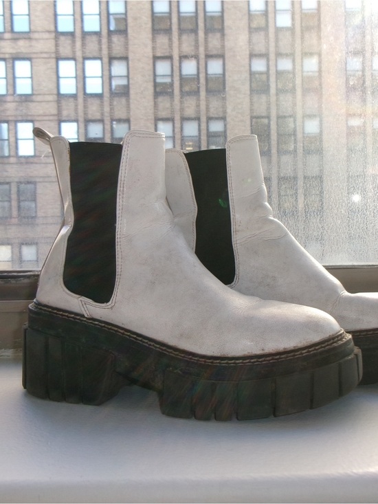 Shoes - White Platform Chelsea Boots with Black Elastic Panels